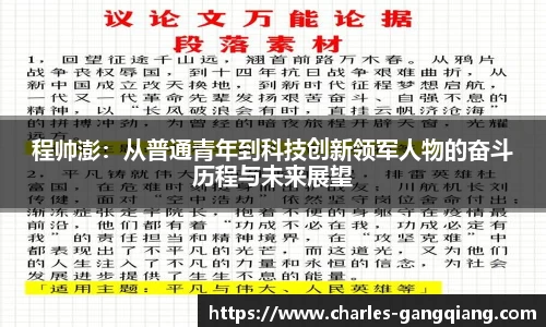 程帅澎：从普通青年到科技创新领军人物的奋斗历程与未来展望